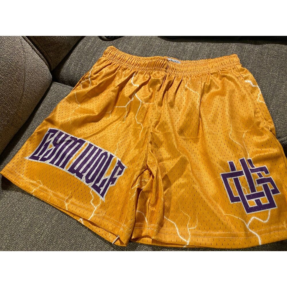 Gym Wolf Men's Mesh Shorts Size M Lightening Yellow Drawstring New